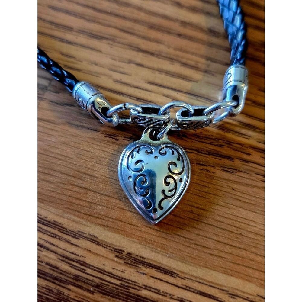 BRIGHTON "King's Road" Vintage Puff Heart And Leather Necklace VINTAGE INSPIRED - Picture 2 of 10